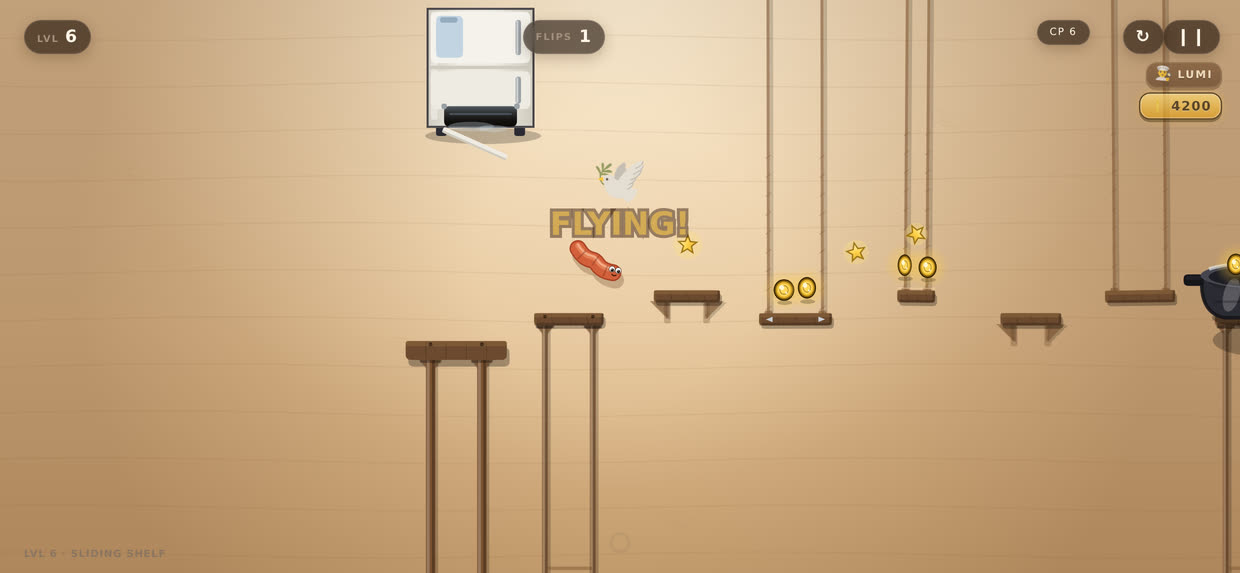 The sausage flying between shelves